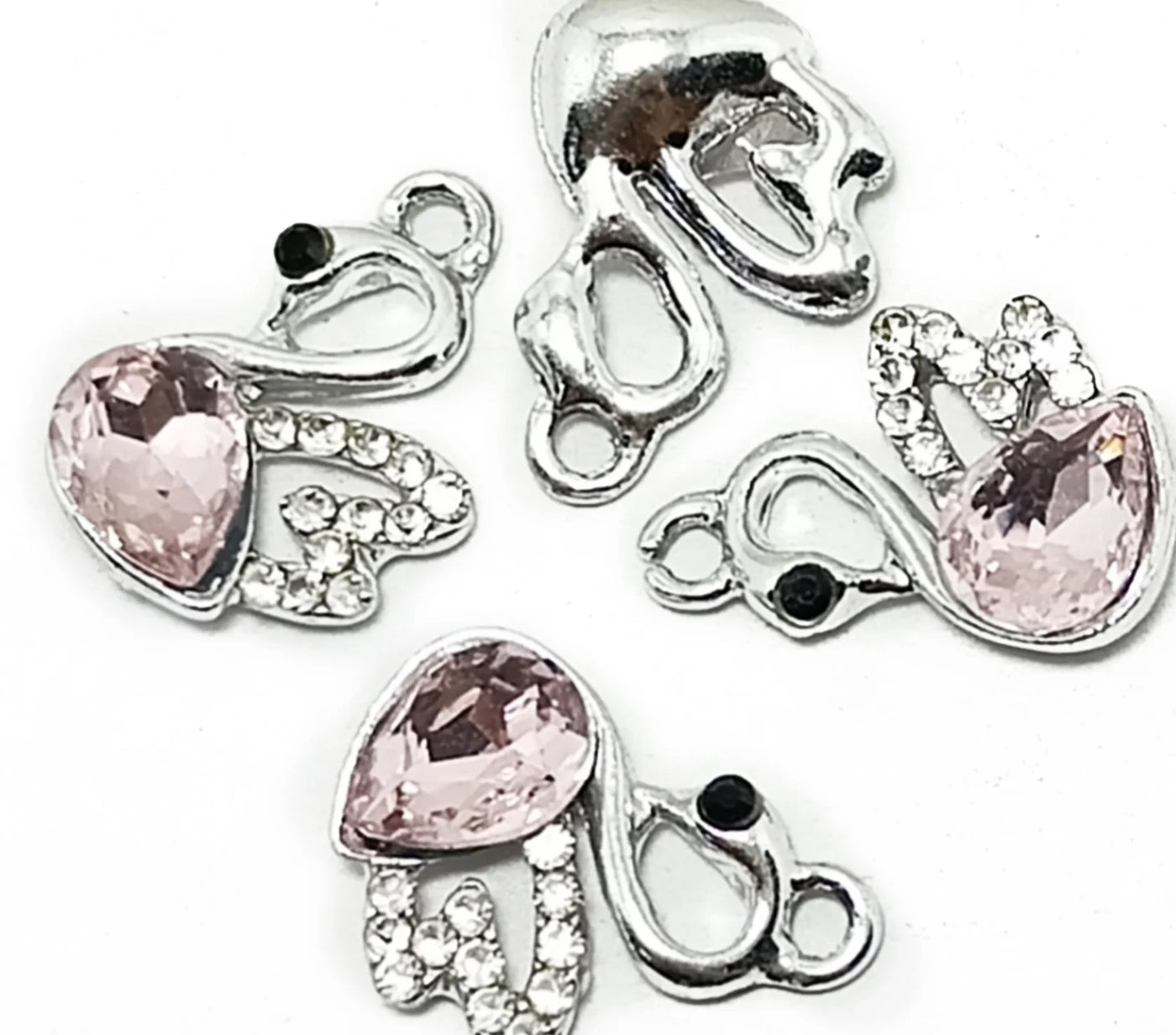 Pink & Silver Bird Shaped Designer Silver Charms