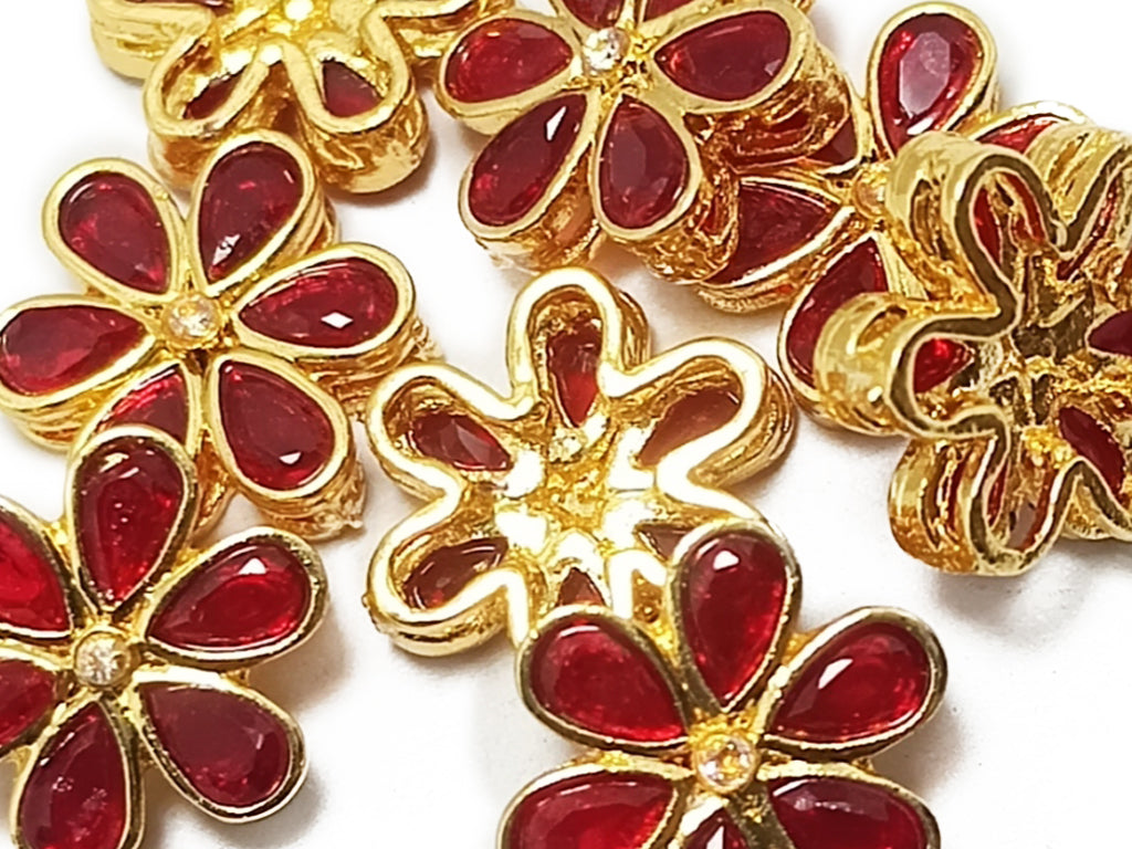 Dark Red & Golden Flower Shaped Kundan Stones