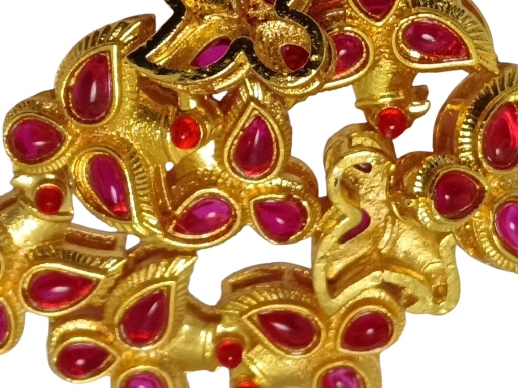 Rani Pink  Bird Shaped Meena Kundan Stones