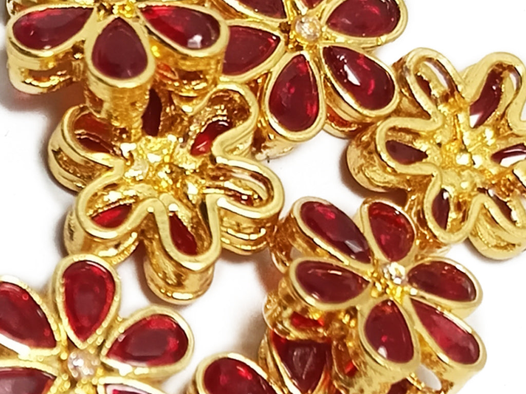 Dark Red & Golden Flower Shaped Kundan Stones