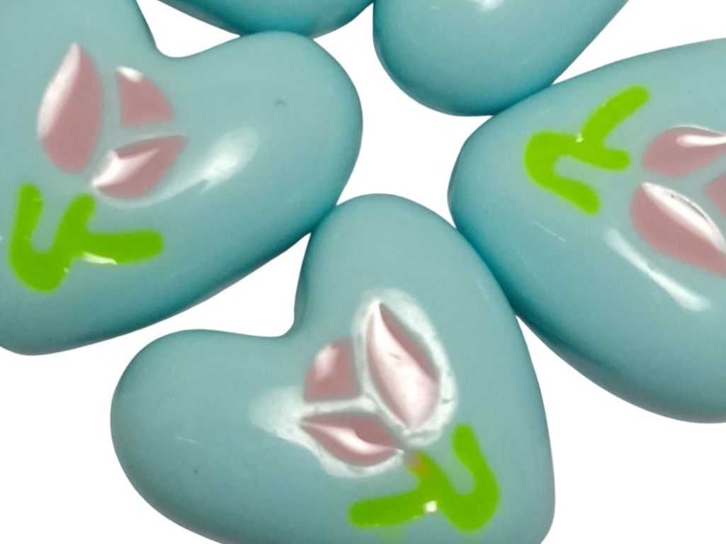 Baby Blue Rainbow Glossy Designer Heart Shaped Acrylic Beads