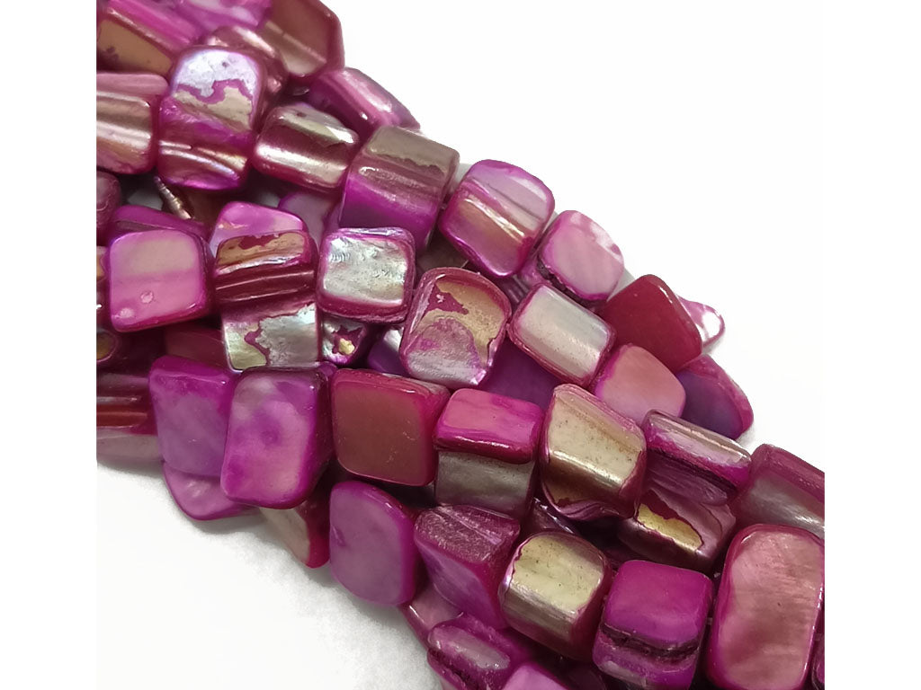 Magenta Rectangular Uneven Shell Beads