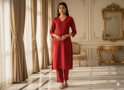 चमकीला लाल सादा ग्लेज्ड कॉटन कपड़ा