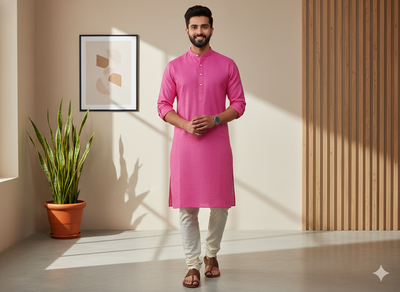 चमकीला गुलाबी सूती लिनन कपड़ा