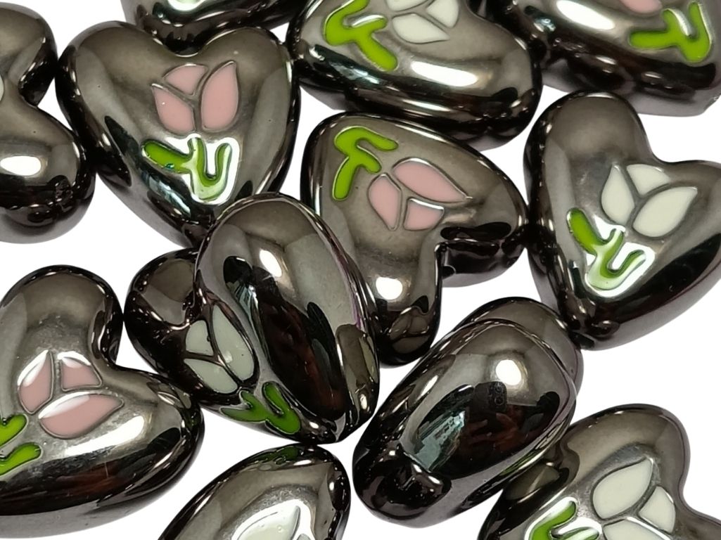 Silver Rainbow Glossy Designer Heart Shaped Acrylic Beads