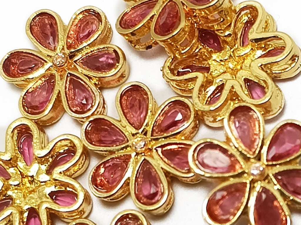 Rose Pink & Golden Flower Shaped Kundan Stones