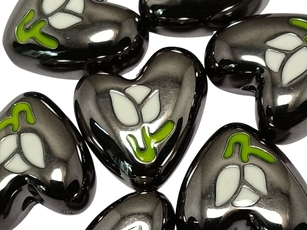 Silver Rainbow Glossy Designer Heart Shaped Acrylic Beads
