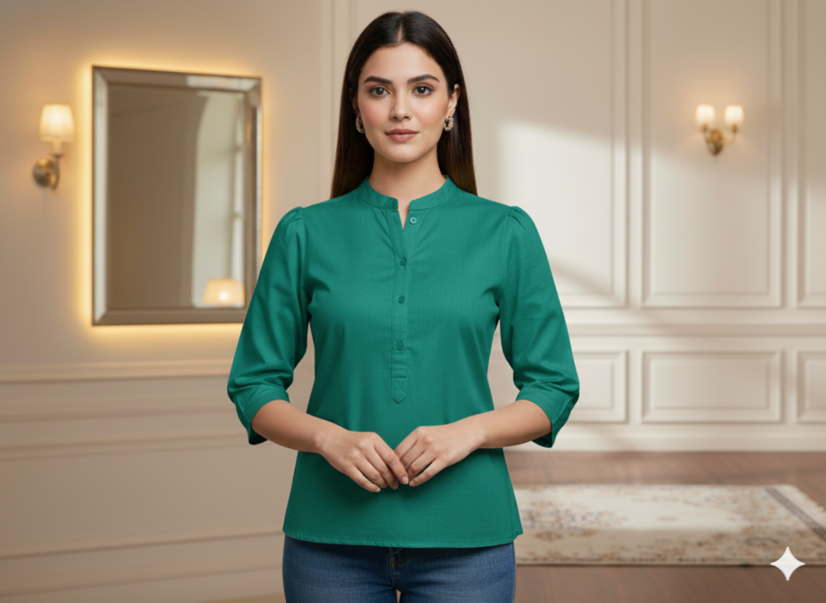 ट्रॉपिकल टील प्लेन ग्लेज्ड कॉटन फ़ैब्रिक (थोक)