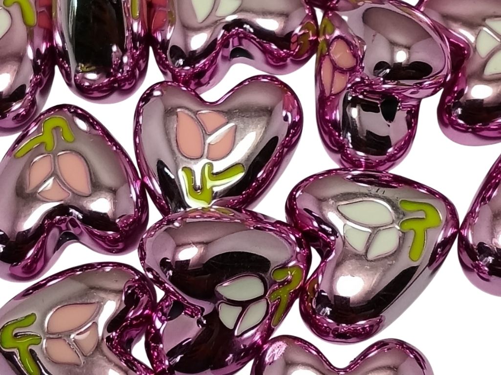 Magenta Rainbow Glossy Designer Heart Shaped Acrylic Beads