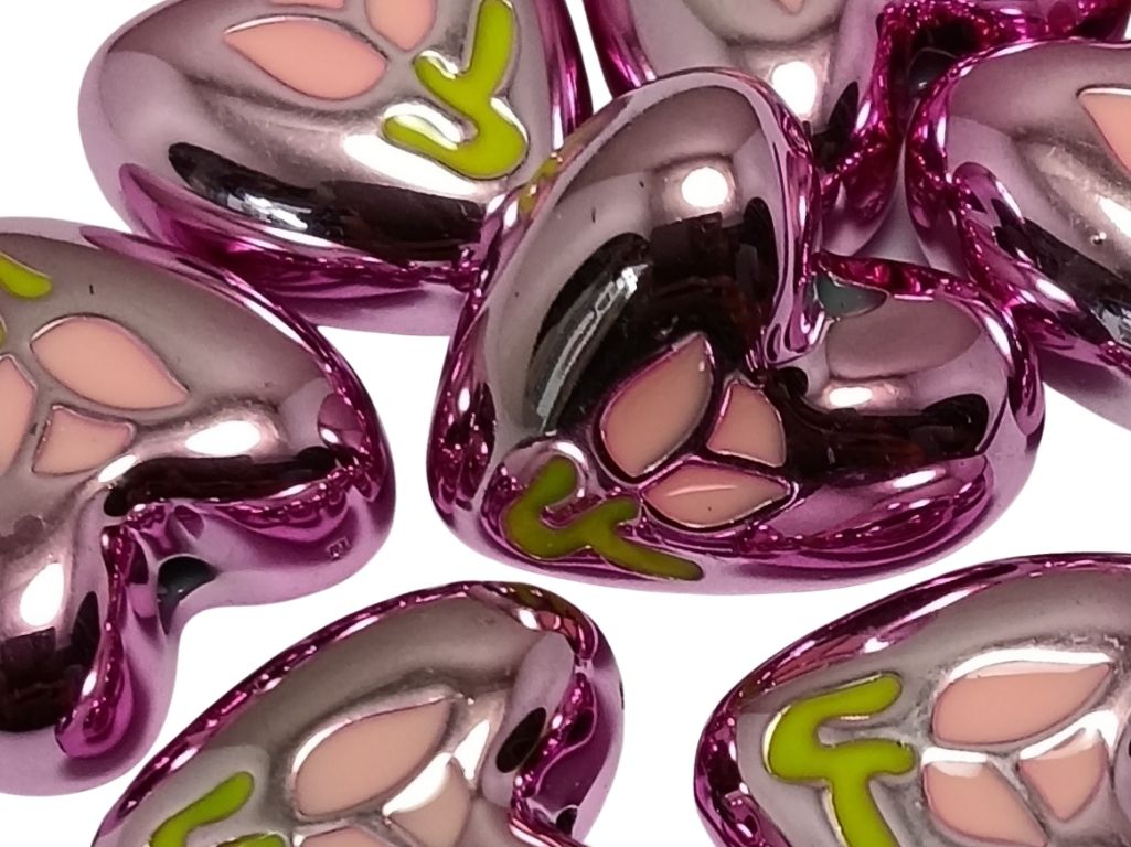 Magenta Rainbow Glossy Designer Heart Shaped Acrylic Beads
