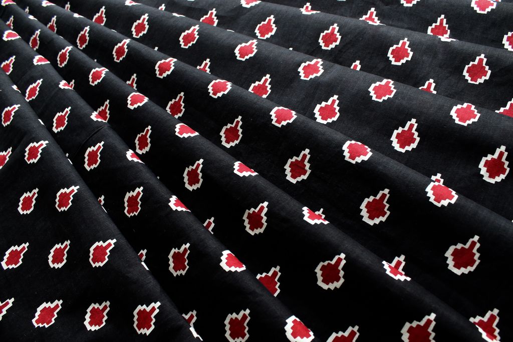 Black And Red Motifs Printed Pure Cotton Fabric