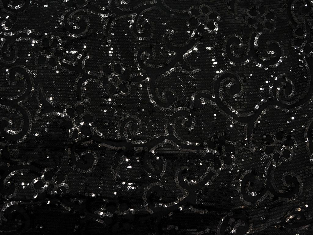 Black Viscose Georgette With Sequins Embroidered Fabric