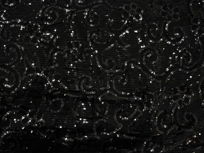 Black Viscose Georgette With Sequins Embroidered Fabric