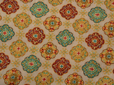 Mustard Yellow Motifs Semi Pashmina Wool Fabric