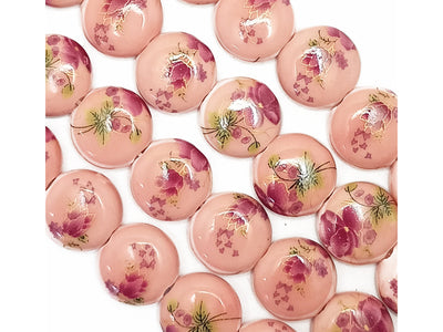 Pink Round Printed Ceramic Beads