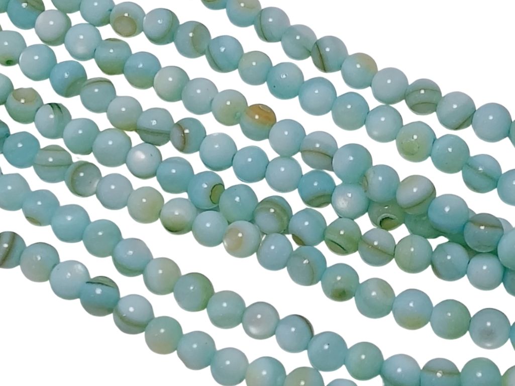 Teal Blue Spherical Glossy Mother of Pearl Beads