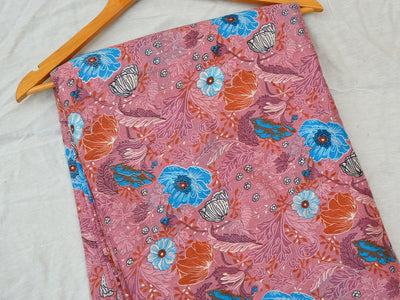 Dark Peach Floral Pure Mul Mul  Cotton Fabric