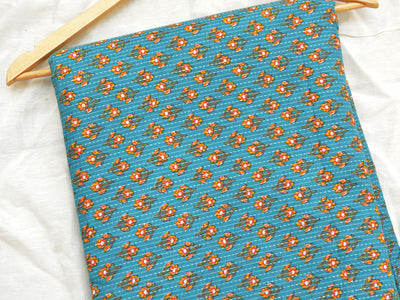 Sky Blue Floral Pure Cotton Kantha Fabric