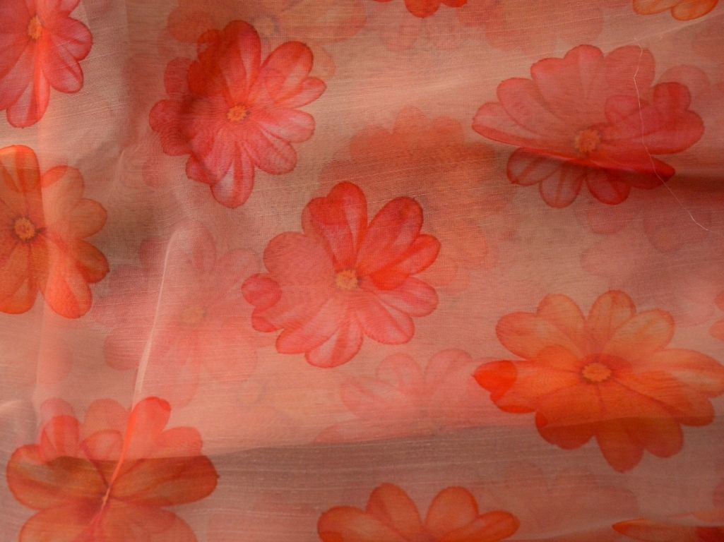Off White Floral Digital Printed Liquid Organza Fabric