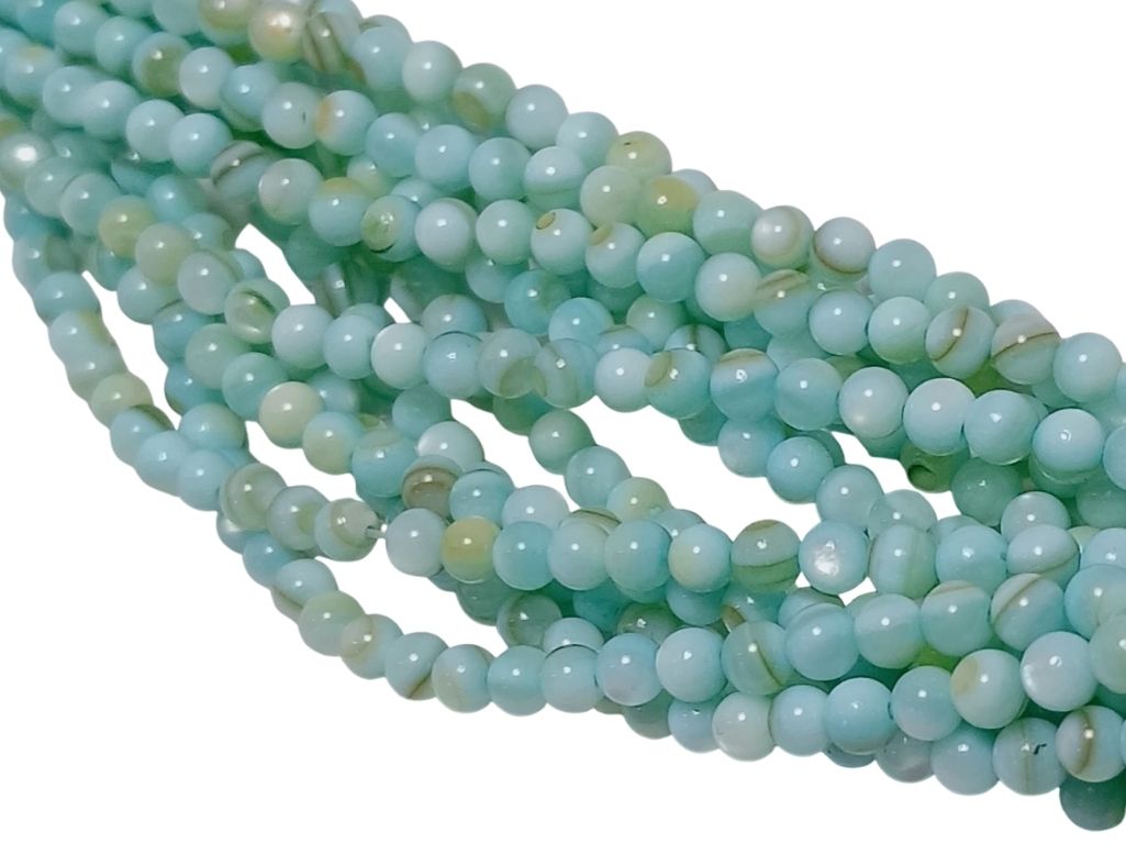 Teal Blue Spherical Glossy Mother of Pearl Beads