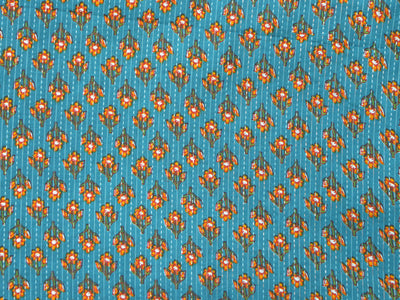 Sky Blue Floral Pure Cotton Kantha Fabric