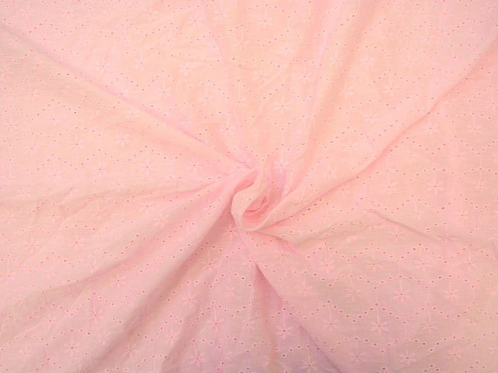 Baby Pink Cotton Hakoba Embroidered Fabric