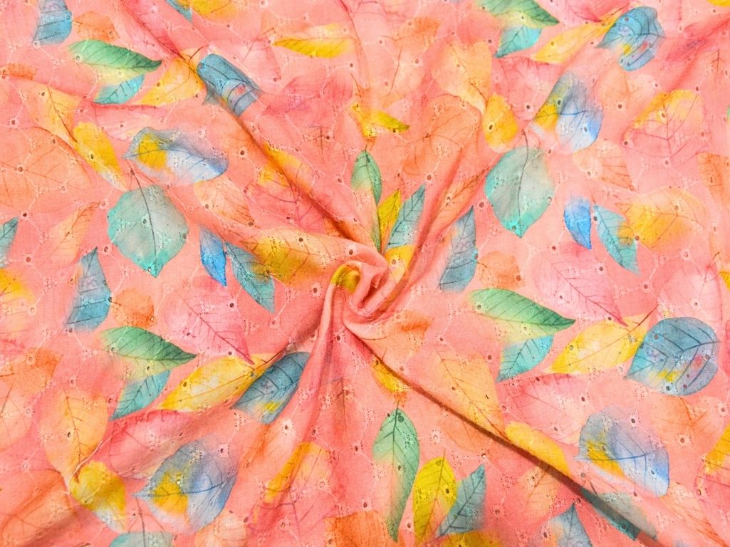 Multicolor 100 % Pure Cotton Chikan Embroidered Fabric