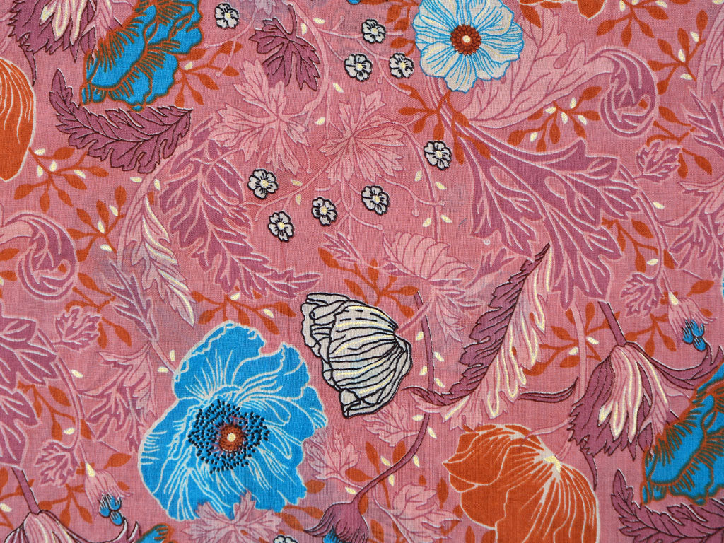 Dark Peach Floral Pure Mul Mul  Cotton Fabric