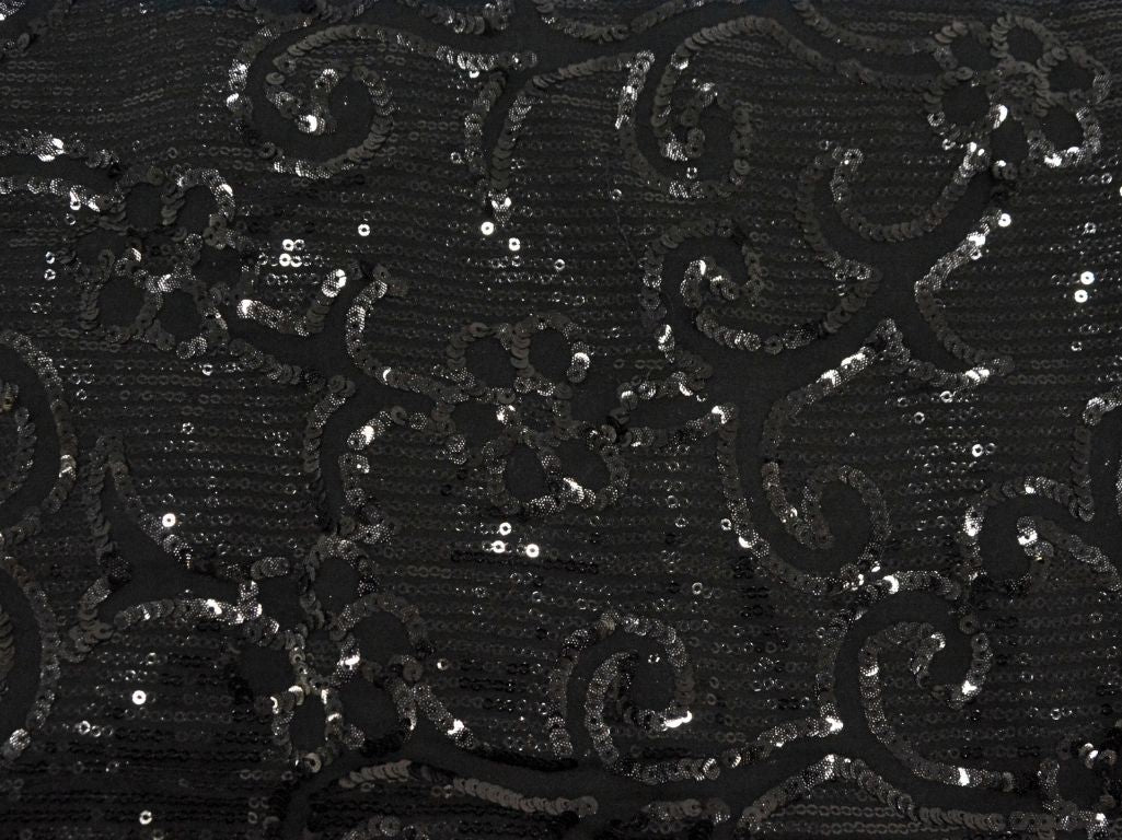 Black Viscose Georgette With Sequins Embroidered Fabric