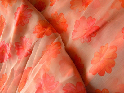 Off White Floral Digital Printed Liquid Organza Fabric