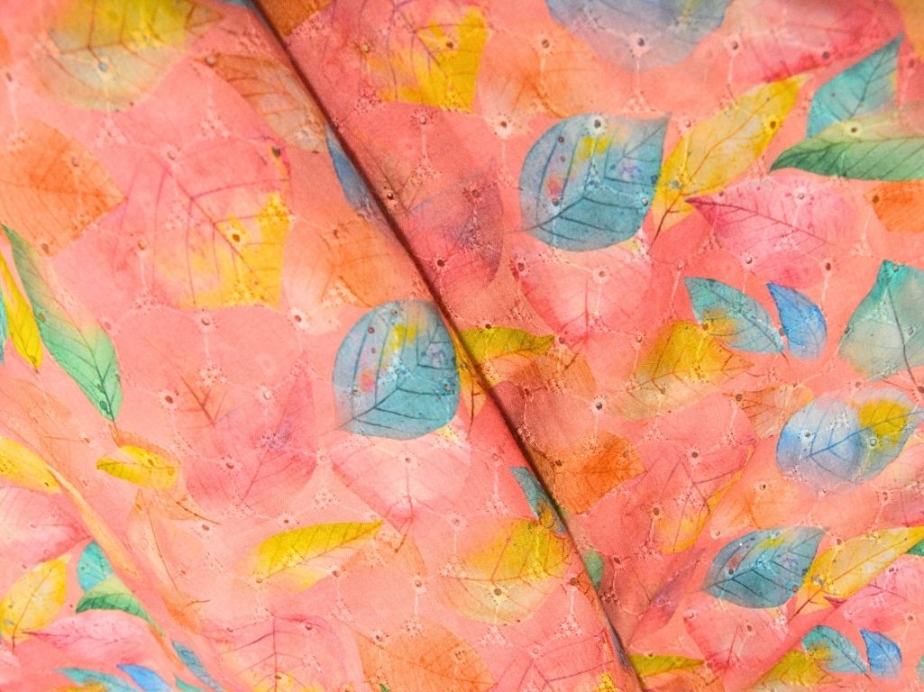 Multicolor 100 % Pure Cotton Chikan Embroidered Fabric