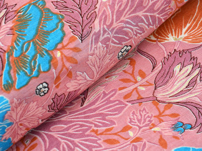 Dark Peach Floral Pure Mul Mul  Cotton Fabric