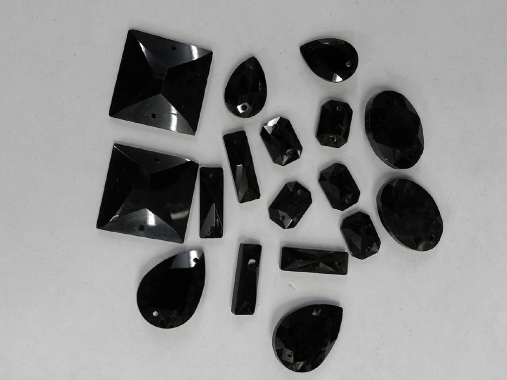 Black Assorted 2 Hole Glass Stones- Mix Size