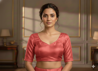 सैल्मन लाल सादा बैंगलोर कच्चा रेशम कपड़ा