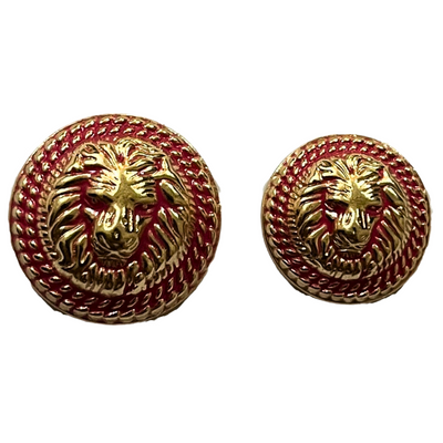 Pink & Golden Fearless Lion Face Shaped Round 1 Hole Metal Buttons