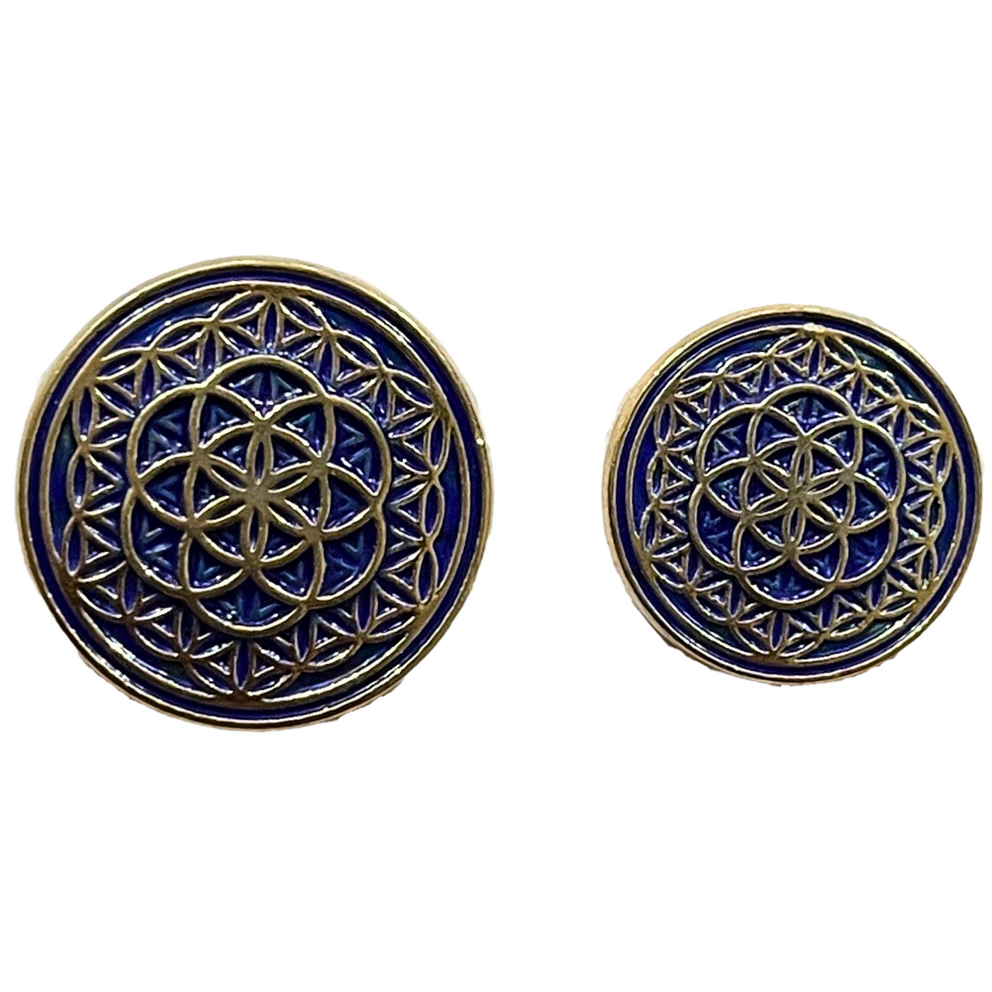 Blue & Golden Color Mandala Design Round 1 Hole Metal Buttons