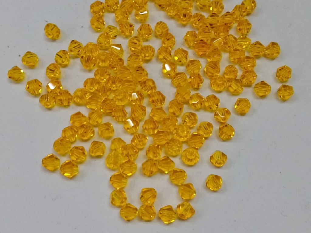Yellow New Cut Crystal Glass Beads- 4 mm