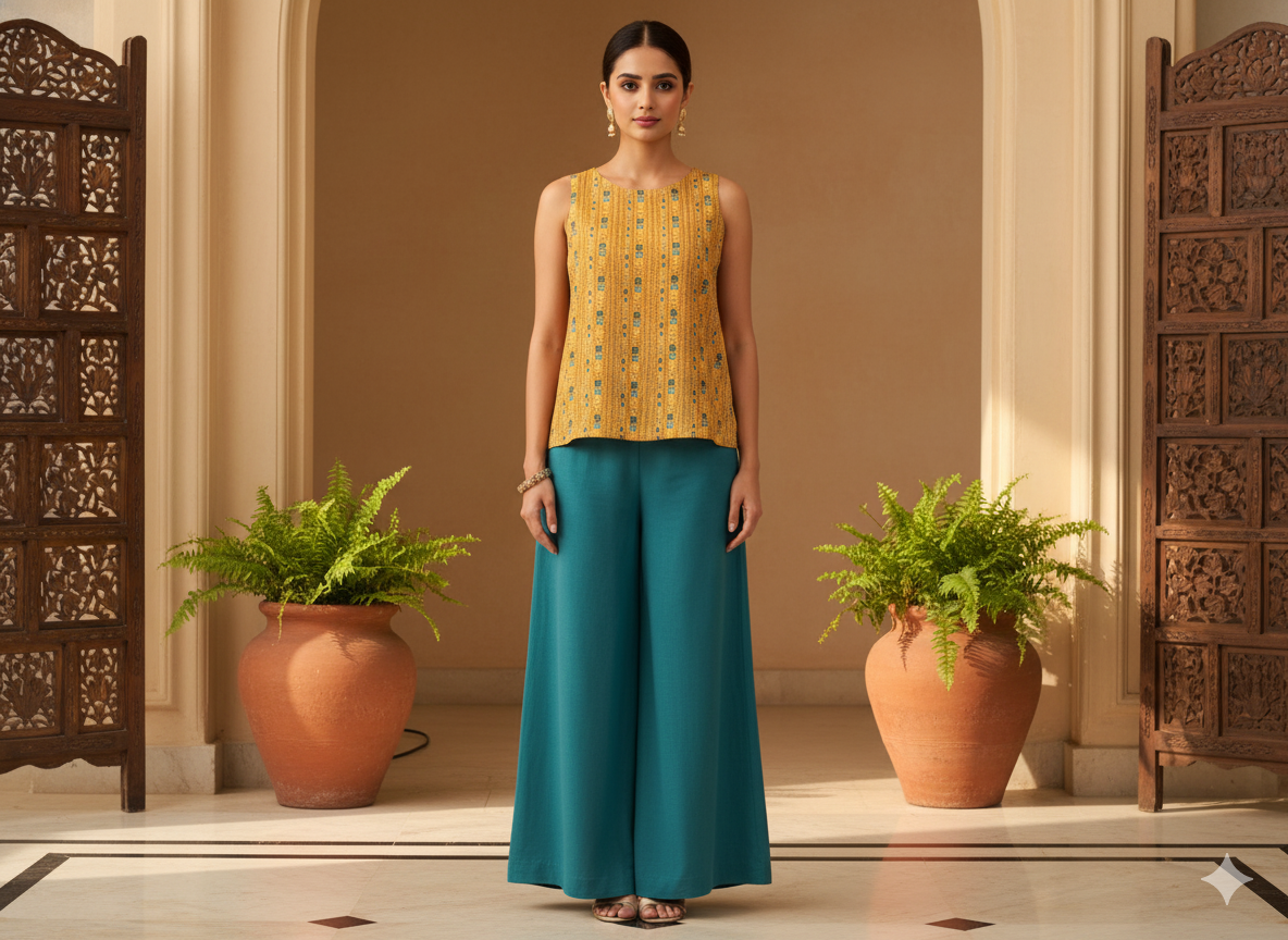 Yellow Traditional Digitally Printed Butter Crepe Fabric