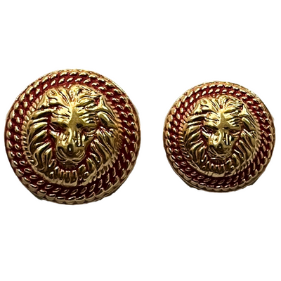 Red & Golden Fearless Lion Face Shaped 1 Hole Round Metal Buttons