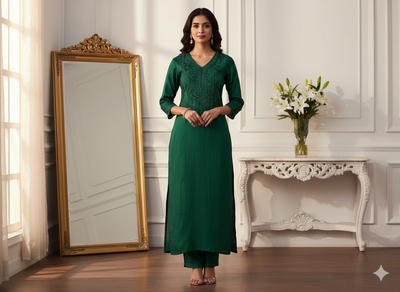 गहरे हरे रंग का सादा शुद्ध विस्कोस गाजी सिल्क कपड़ा