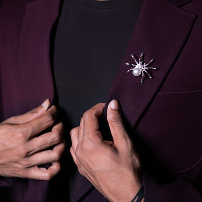 Silver Pearl Studded Spider Shaped Brooch