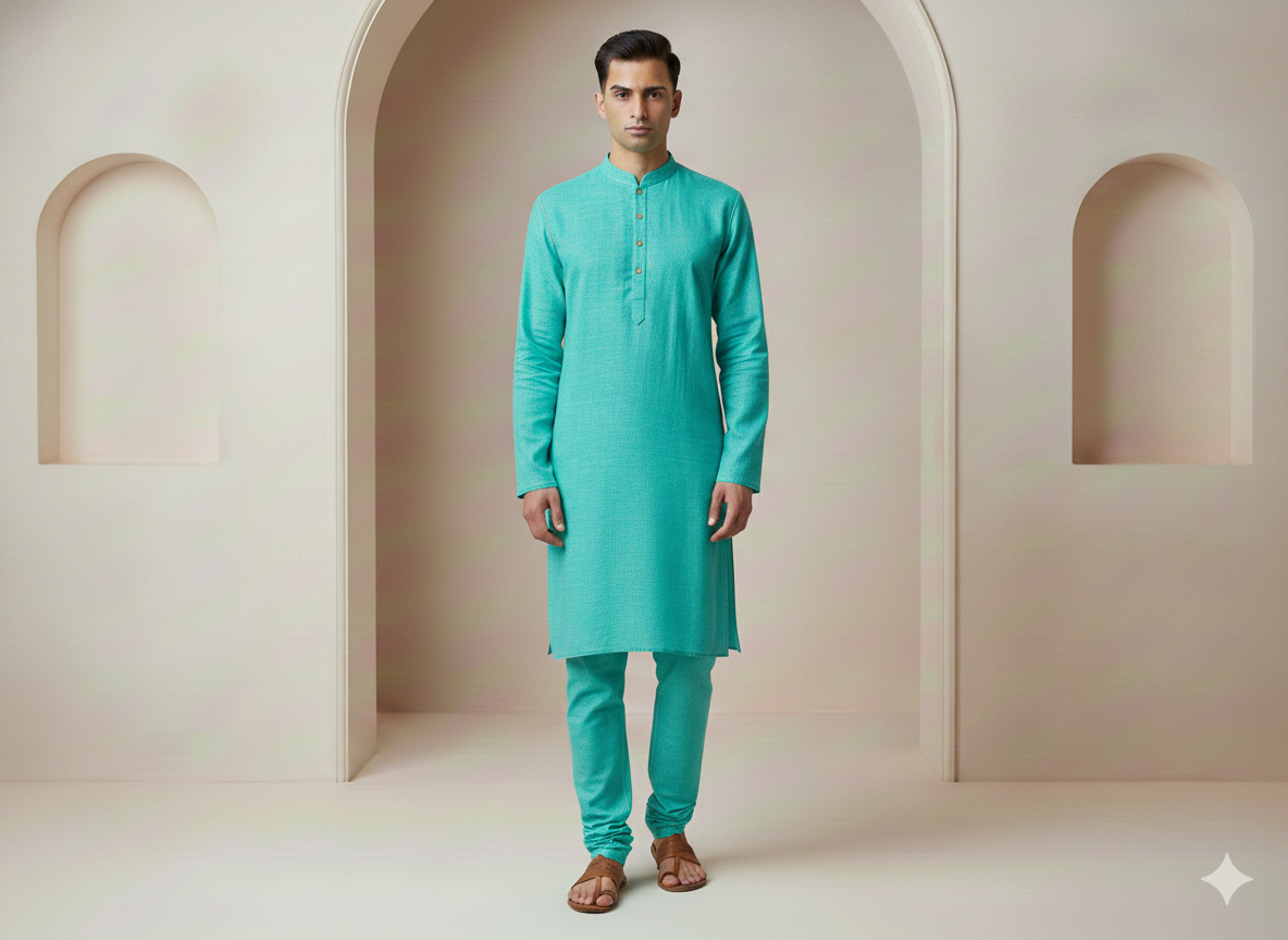 हल्का फ़िरोज़ा सादा सूती लिनन कपड़ा