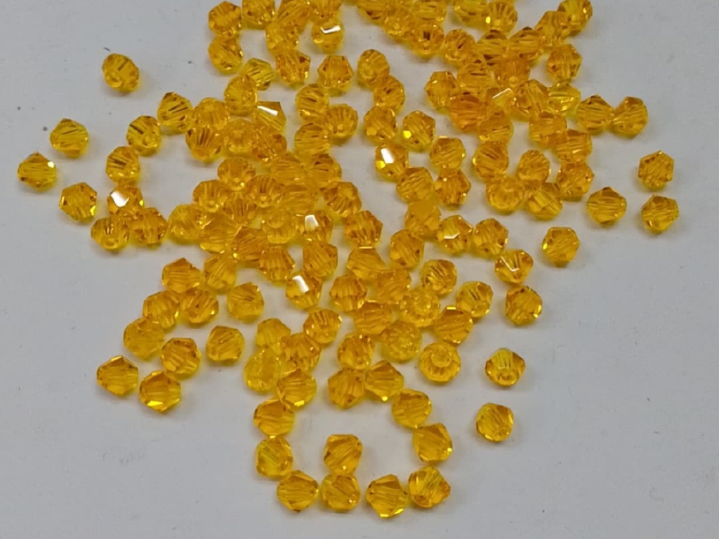 Yellow New Cut Crystal Glass Beads- 4 mm (Wholesale)