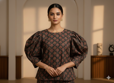 काला हैंडब्लॉक्ड शुद्ध सूती कपड़ा