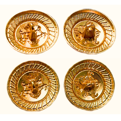 Golden & Blue King’s Choice Twin Horse Shield Crest Eye-Catchy Design Round Shank Metal Button Blue and Golden Colour for Coat, Suit, Blazer, Sherwani, Nehru Jacket and for all Types of Clothes