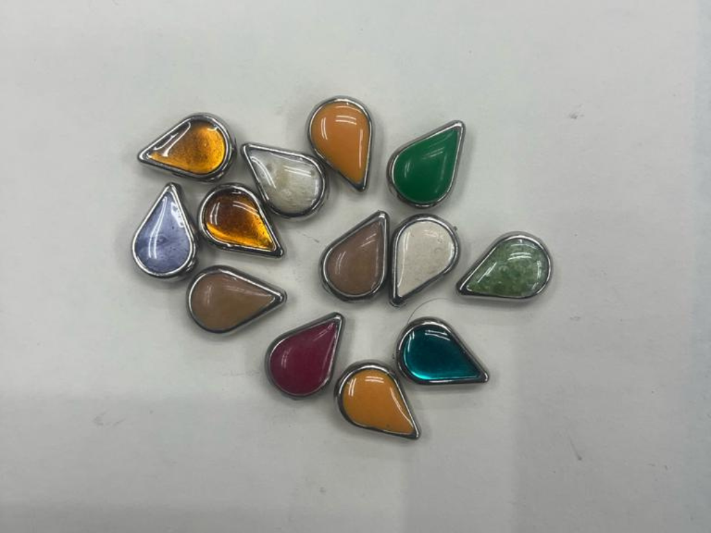 Multicolor Drop Plastic Beads with Enamel and Silver Side Frame