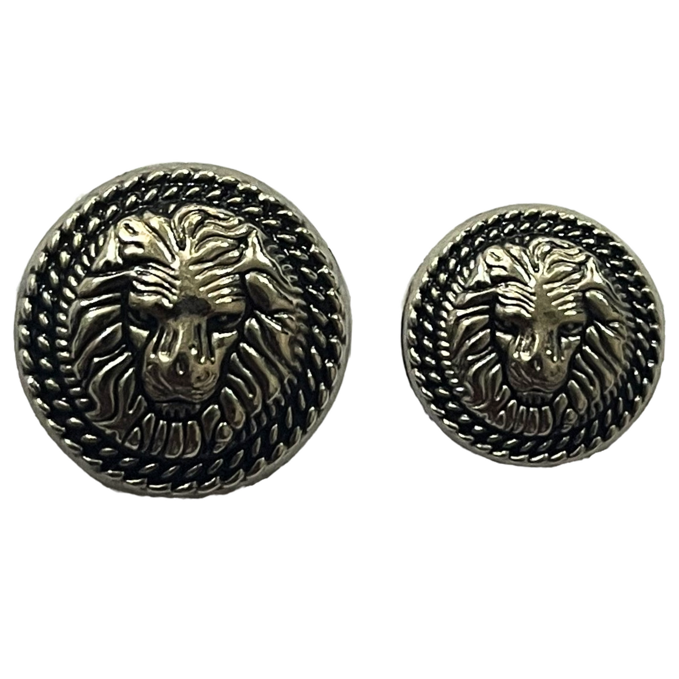 Black & Silver Fearless Lion Face Shaped 1 Hole Round Metal Buttons