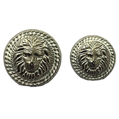 White & Silver Fearless Lion Face Shaped 1 Hole Round Metal Buttons