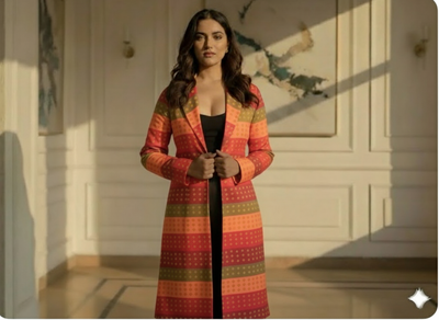 Multicolor Diamond Printed Semi Pashimna Woolen Fabric