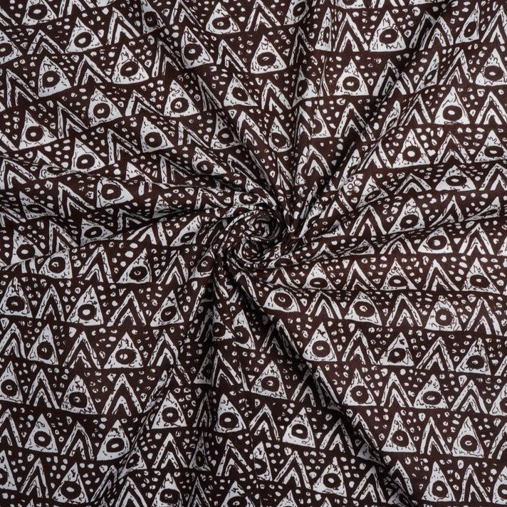 Brown & White Geometric Printed Pure Cotton Fabric